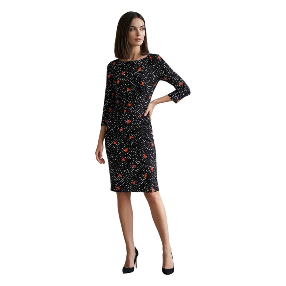 Diane Von Furstenberg Rose Bud & Polka Dot Ruched Jersey Sheath Dress Small
